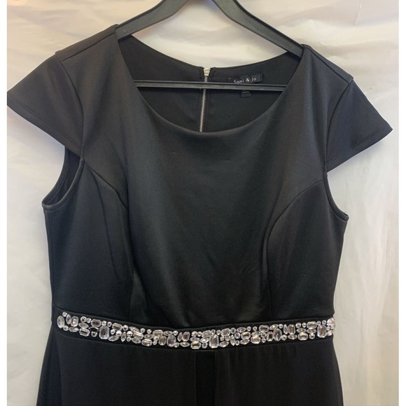 Sami & Jo Black Beaded Evening Dress Mid Length With OverSkirt, Women's SIze L - Picture 4 of 13